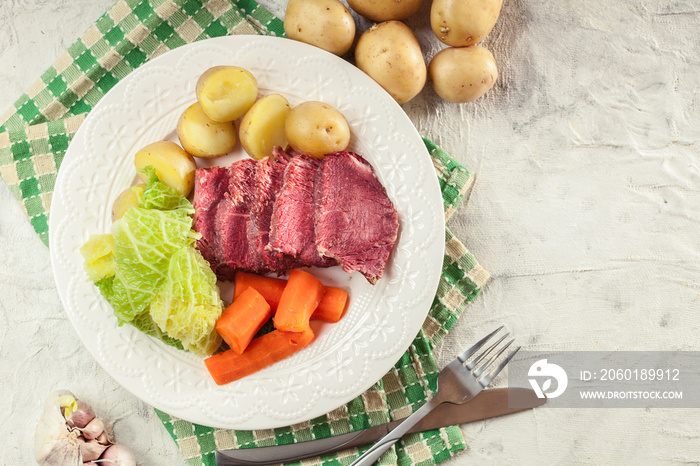 Corned beef and cabbage with potatoes and carrots