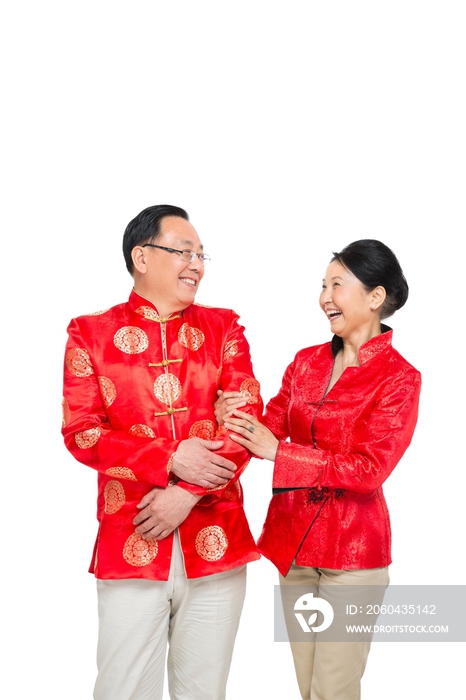 棚拍中国新年快乐的唐装老年夫妻
