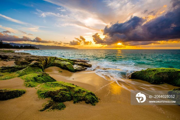 Beautiful Hawaiian Sunset on the North Shore of Oahu