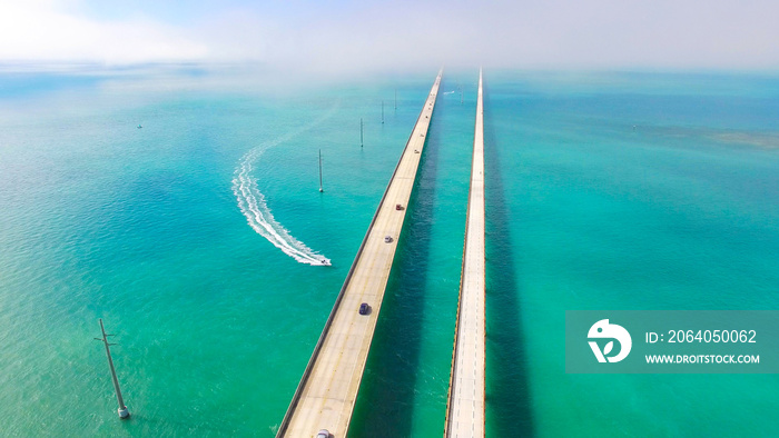 Seven Miles bridge. Florida Keys. Aerial photo