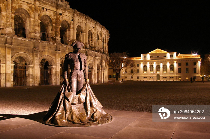 arènes et tribunal de nîmes by night