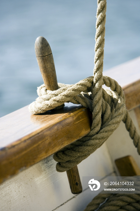 Ropes rolled up on boats deck