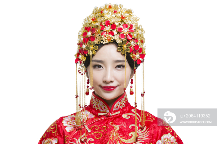 穿中式古装结婚礼服的新娘