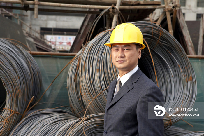 商务男士站在建筑工地前