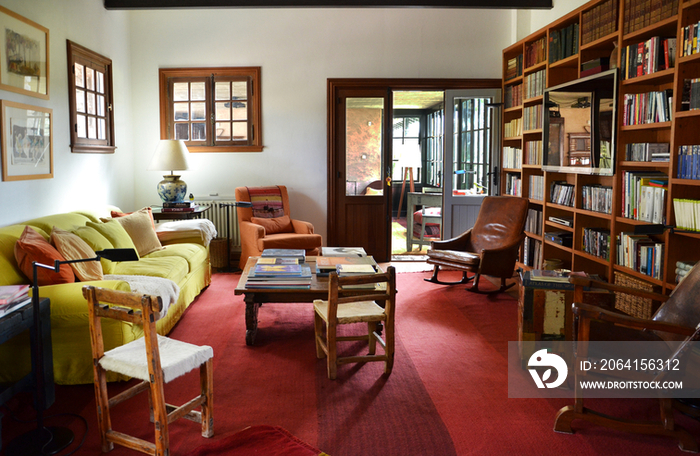 Library in living room of middle class house