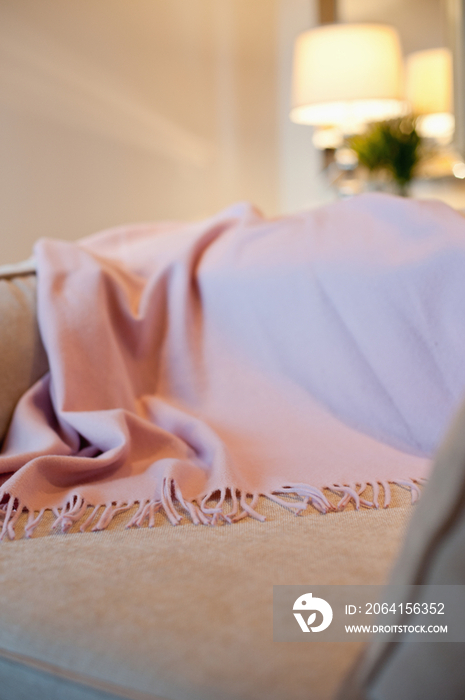 Detail of upholstered bed end bench at home; Scottsdale; USA