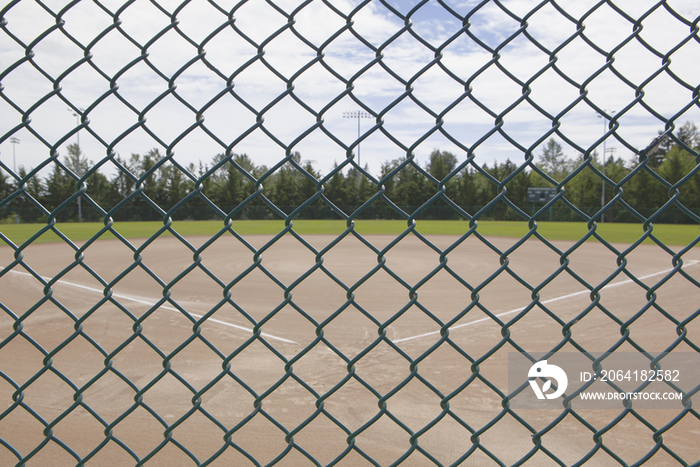 View from behind home plate in baseball diamond