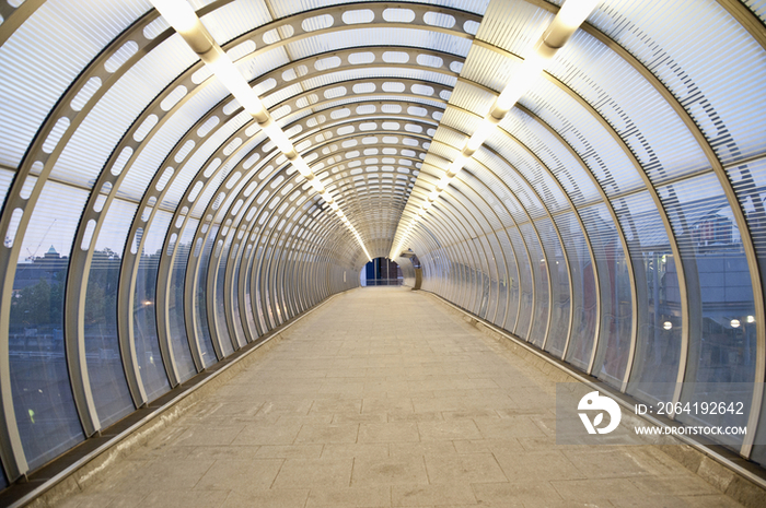 Walkway Tunnel in the Canary Wharf at Twilight