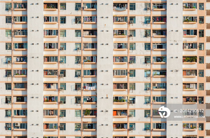 Exterior of high rise residential building in Hong Kong city