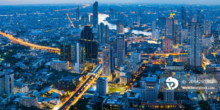 Panorama city at night, Bangkok Thailand