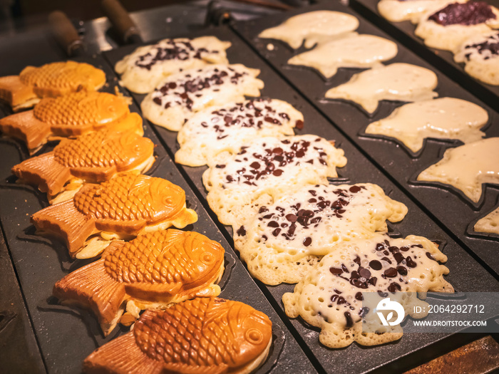 Taiyaki Japanese street food fish shaped sweet Chocolate filling waffle