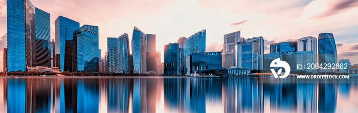 View of Marina Bay at sunset in Singapore City, Singapore