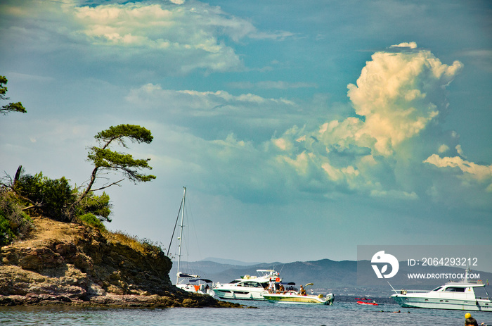 French landscapes of the porquerolles islands, on the cote dazur, on a beautiful summer day in Augu