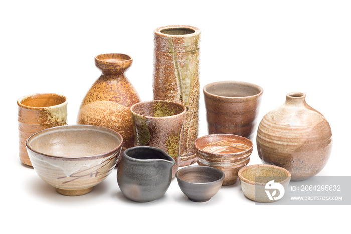 collection of traditional japanese style pottery