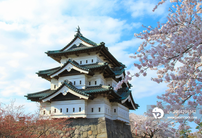 弘前城天守と桜