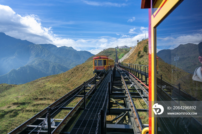 Tourist mountain tram, the transporation to Fansipan cable car station in Sapa town, Vietnam, with m