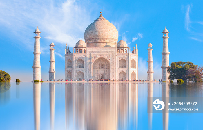 Taj Mahal at bright blue sky - Agra, India