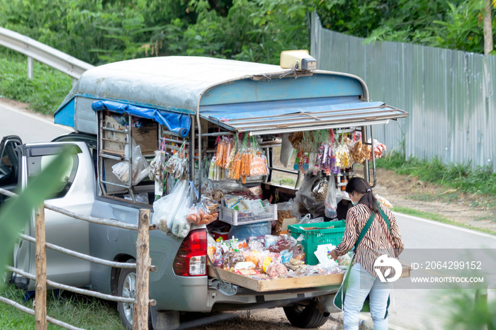Supermarket on mobile truck or pickup truck, dealer, delivery shopping. and everything food in the p