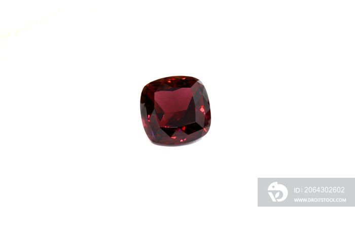 macro mineral stone garnet faceted on a white background