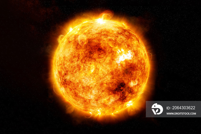 The sun from space on a dark background. Elements of this image furnished by NASA