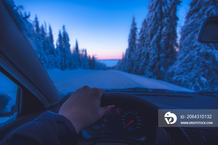 Winter road view from Sotkamo, Finland.