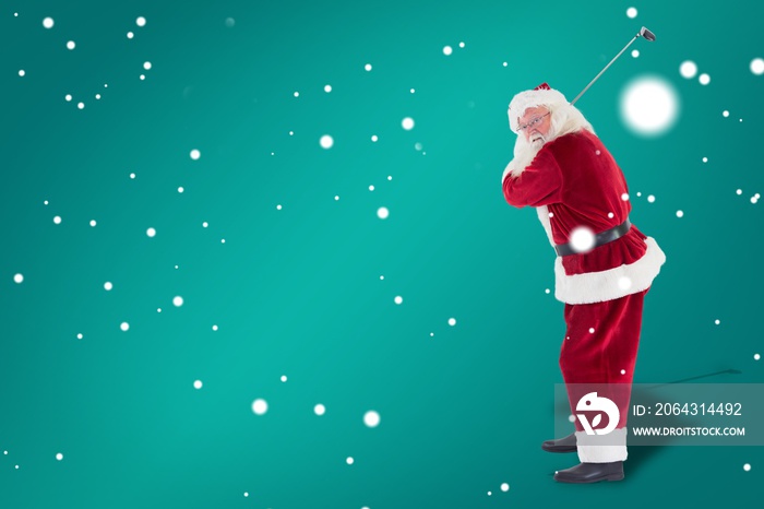 Composite image of santa claus swings his golf club