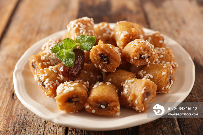 traditional arabic dessert baklava with honey and nuts