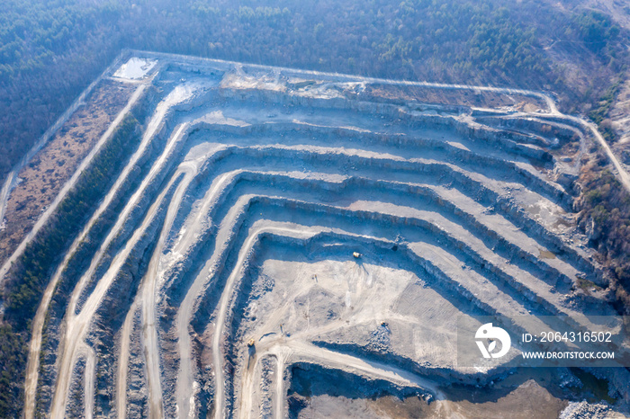 granite quarry, ore mining, aerial view