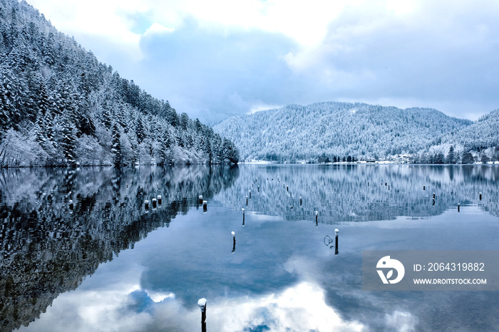 Panoramic view of Longemer Lake in the Vosges mountains, Xonrupt-Longemer, Lorraine, France. Picture
