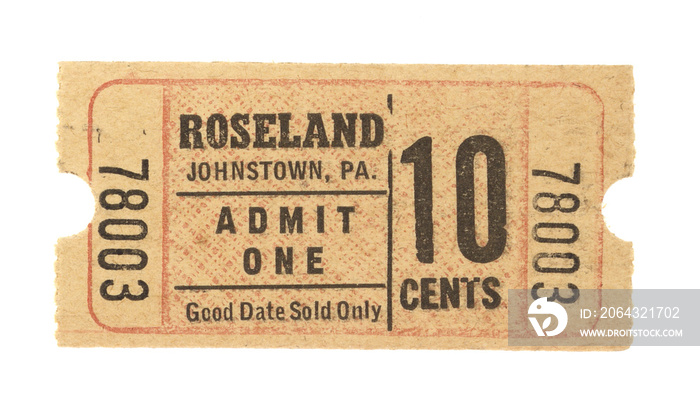 Vintage Retro Ticket Eintrittskarte United States Amerika America Roseland Johnstown PA beige rot 10