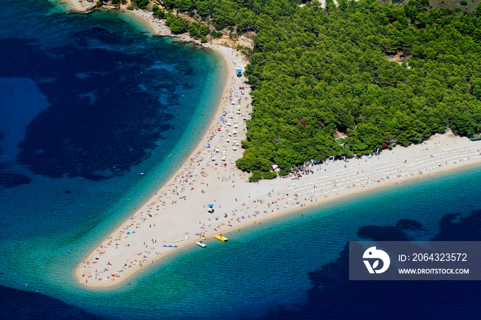 Aerial scene of Zlatni rat beach on Brač island, Croatia