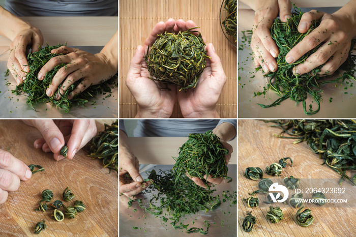 拼贴手工发酵绿茶。