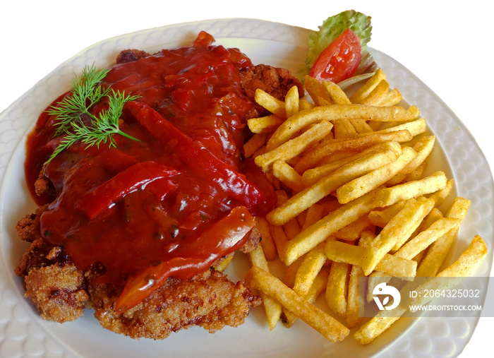 Zigeuner Schnitzel mit Pommes frites