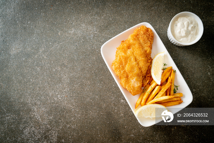 fish and chips - fried fish fillet with potatoes chips