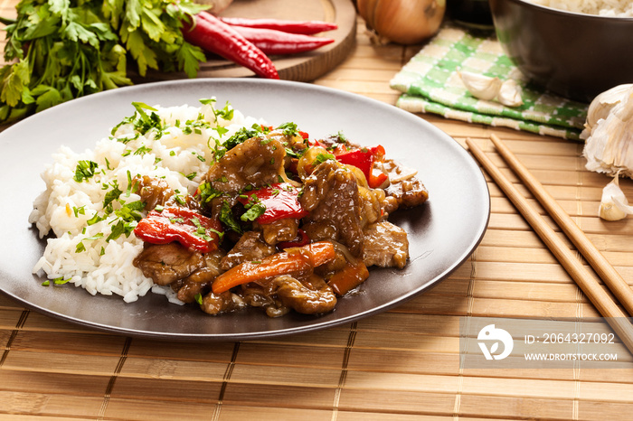 Chinese sticky pork sirloin roasted with a sweet and savory sauc