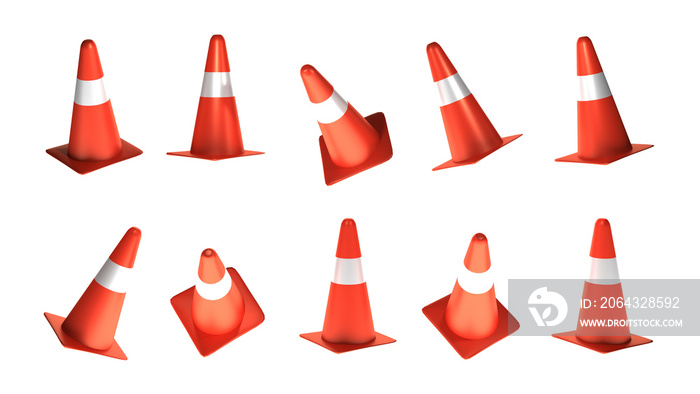 Traffic cone road safety 3D on white background Rendering
