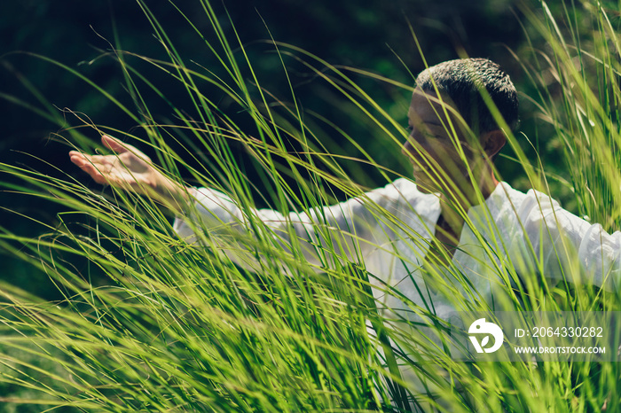 Abundance in Nature. Woman Feeling Accomplished, Enjoying the Nature