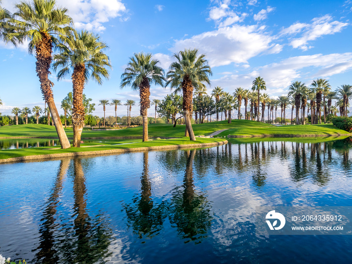 Golf course and water feature in Palm Desert California.