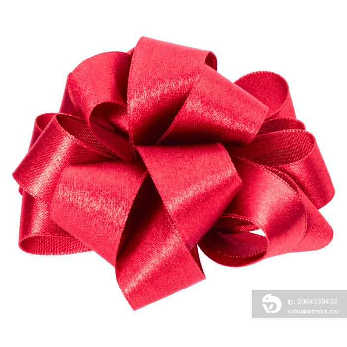 big round bow in red color isolated on white background close up