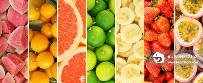 Colorful ripe fruit collage