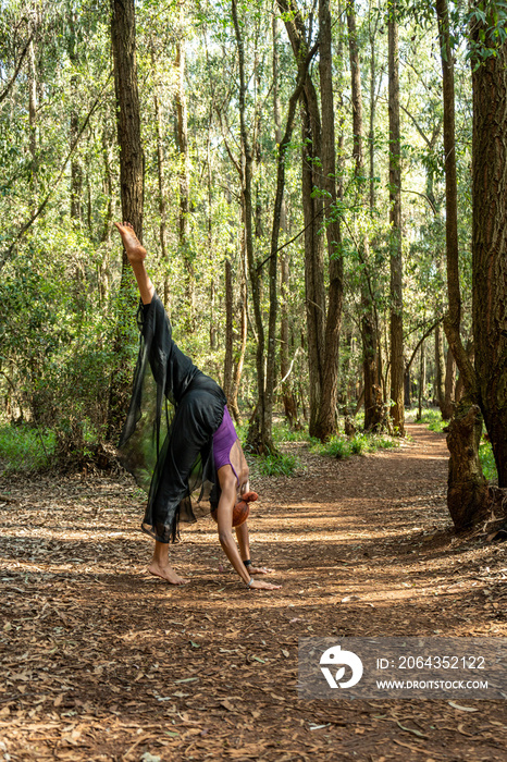 downward dog variation with one leg up in nature