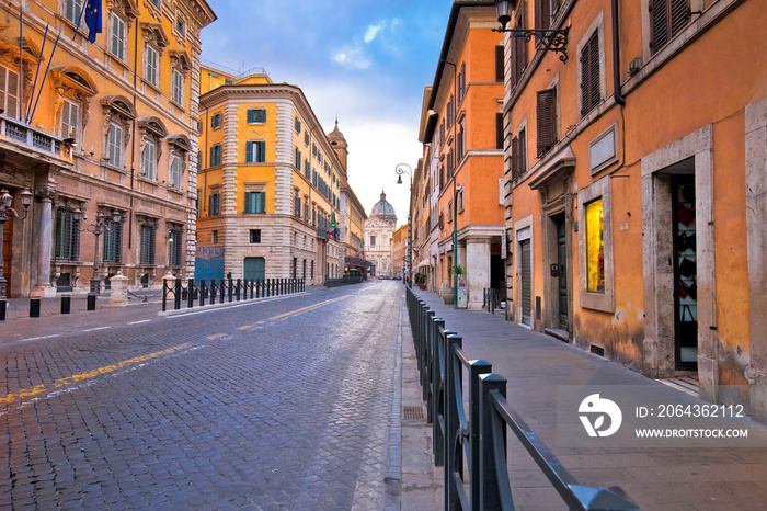 Colorful empty street of Rome dawn view