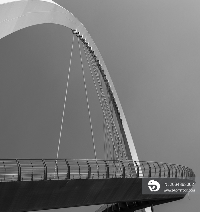 Black and white shot of a Tolerance bridge in Dubai during rainy day