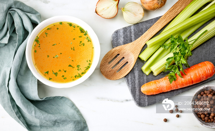 bowl of fresh chicken broth