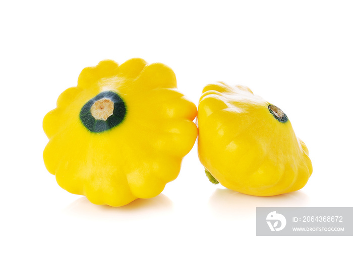 Yellow patty pan squash on white background