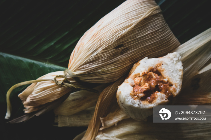 Chuchitos (Guatemalan Tamales) Filled with Pork and Wrapped in Corn Husk