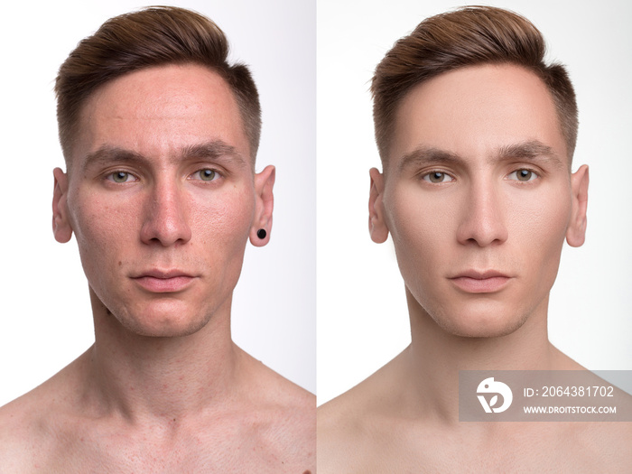man before and after retouch