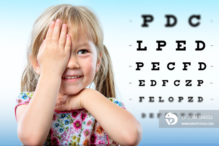 Cute little girl reviewing eyesight.
