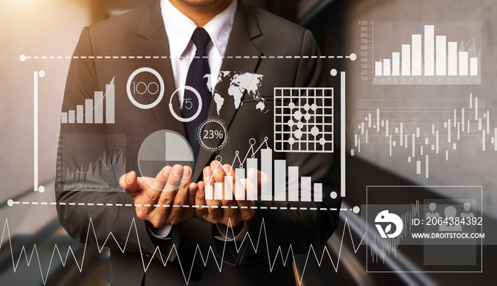 Financial report data of business operations balance sheet and income statement as Fintech concept.