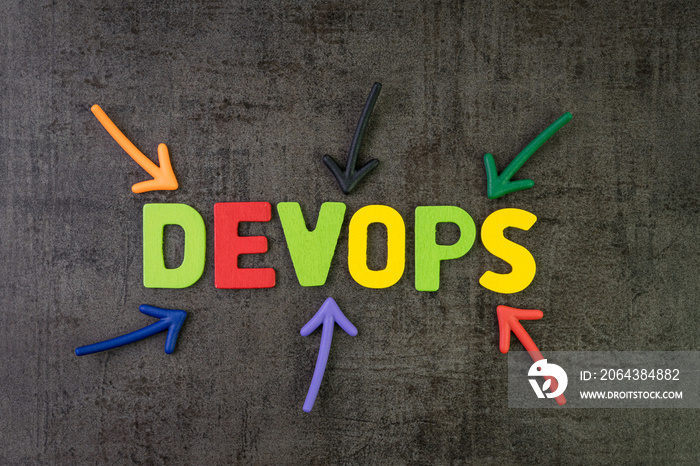 Devops for software continuous operations and development or programming concept, multi color arrows